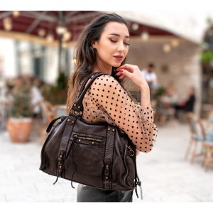 17■ Leder Weekender Laptoptasche für Damen Schwarz & Braun